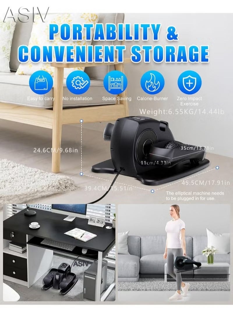 أسيف جهاز تمارين بيضاوي الشكل تحت المكتب، جهاز تمارين الساق البيضاوي لكبار السن، مجمع بالكامل، جهاز تمارين دواسة كهربائي محمول وهادئ مع جهاز تحكم عن بعد و12 سرعة قابلة للتعديل، أسود - Image 3